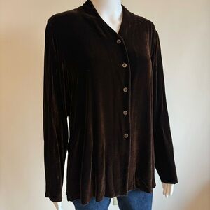 Eileen Fisher Silk Rayon Velvet Brown Long Sleeve Button Down Shirt Sz S